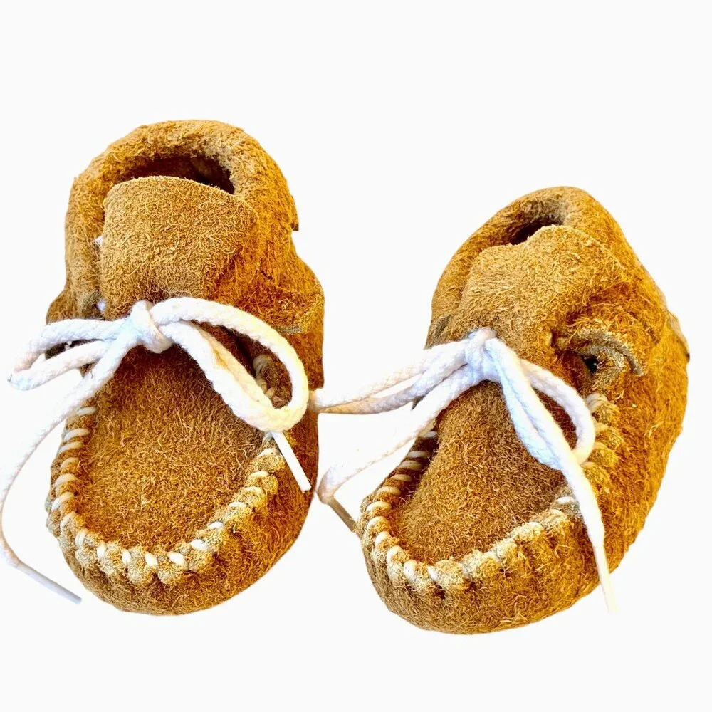 Genuine Buffalo Leather Baby Infant Moccasin Booties size 1 - 0-3 months NEW USA
